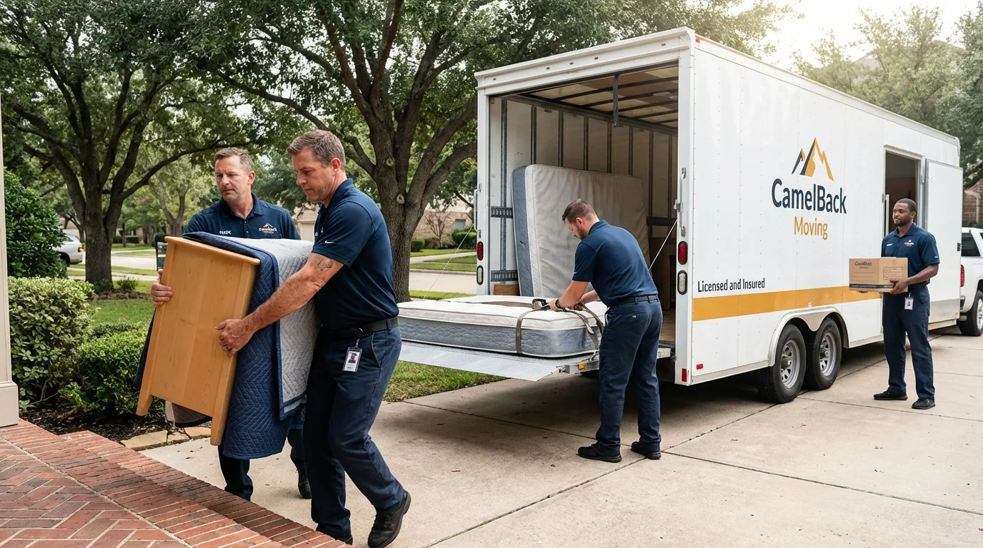 Crew loading residential truck for cross-state move from Guttenberg, IA