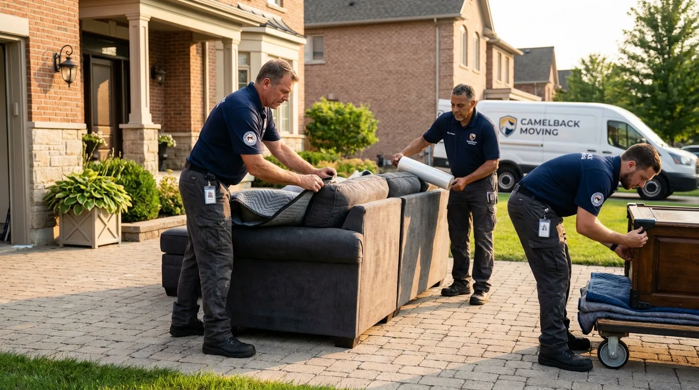 Large estate moving crew wrapping furniture in Guttenberg, IA